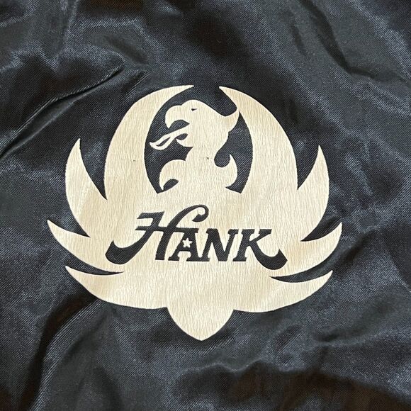 Vintage 80s Taylor Made Hank Williams Jr Black Satin Bomber Jacket USA - Large - Picture 2 of 10